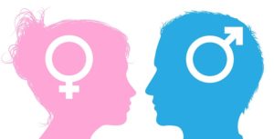 Silhouette images of a man and woman