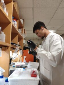James Adeosun working on loading a qPCR plate.