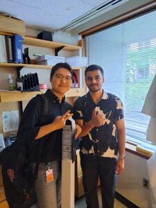 Noorullah Imran and fellow student Jinyoung Kim, from the Hasan Lab this summer. Kim worked on and presented his work continuing the project Imran worked on last year. Both of them won awards for this project at their respective culminating conferences.