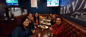 Aislinn Mershon and the Rahme Lab at a 2023 lab dinner.