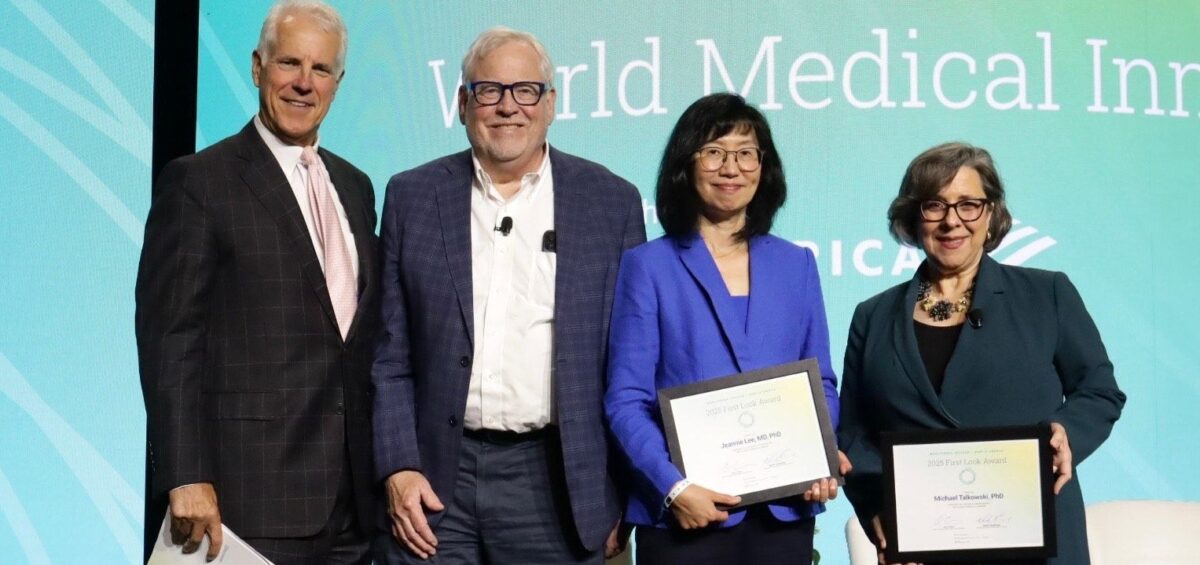 Chris Coburn, Robert Kingston, Jeannie Lee and Kathryn Rexode on stage at the 2025 World Medical Innovation Forum in Boston